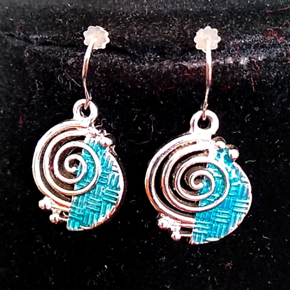Silver and  blue pierced earrings